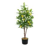 Copac artificial lamaie 130 cm cu ghiveci, fundal transparent, frunze verzi si lamai galbene realiste, decor interior elegant