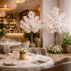 Copac artificial sakura alb 120 cm decor lobby hotel, flori albe elegante, ambient rafinat si modern