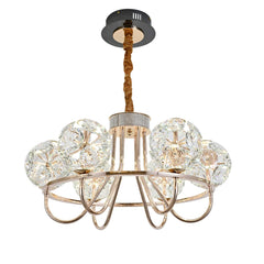 Candelabru LED auriu cu 6 globuri rotunde sticla, 96W, L700 zona dining eleganta, lumina calda uniforma, montaj tavan