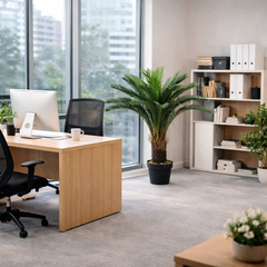 Planta artificiala tip palmier Cycas 120cm cu frunze verzi realiste, decor modern pentru birou sau spatiu de lucru