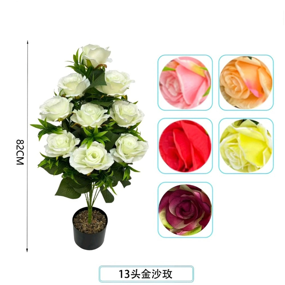 Planta artificiala cu trandafiri albi 82 cm in ghiveci negru, imagine produs decorativ pentru living