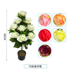 Planta artificiala cu trandafiri albi 82 cm in ghiveci negru, imagine produs decorativ pentru living