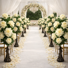 Copaci artificiali 140 cm bujori albi aliniati decor culoar nunta romantic elegant premium