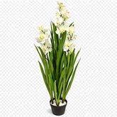 Planta artificiala orhidee alba 140cm cu frunze verzi realiste in ghiveci, decor interior modern pentru casa sau birou