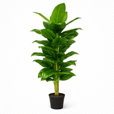 Planta artificiala decorativa 180cm cu frunze verzi bogate, ghiveci negru, imagine PNG fara fundal, detalii realiste