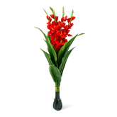Planta artificiala cu gladiola rosie 110 cm in ghiveci negru, imagine produs decorativ pentru interior