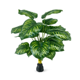 Planta artificiala decorativa cu frunze verzi tip calathea in ghiveci negru, planta decorativa artificiala pentru living, birou sau hol.
