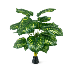 Planta artificiala decorativa cu frunze verzi tip calathea in ghiveci negru, planta decorativa artificiala pentru living, birou sau hol.