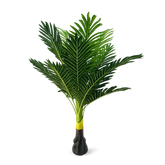 Planta artificiala decorativa tip palmier 105 cm cu frunze verzi in ghiveci negru, planta decorativa artificiala pentru living, birou sau hol.