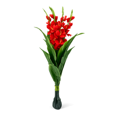 Planta artificiala cu gladiola rosie 110 cm in ghiveci negru, imagine produs decorativ pentru interior