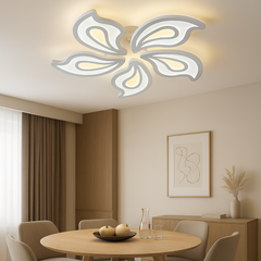 Lustra LED floral alba, forma petale, 150W, lumina reglabila cu telecomanda, scena dining elegant Ø690.