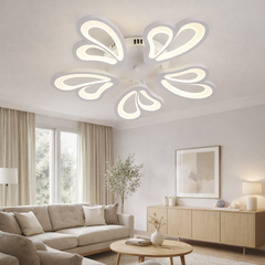 Lustra LED rotunda alba 80W cu telecomanda montata pe tavan in living modern
