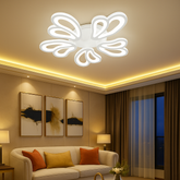 Lustra LED rotunda alba 80W cu telecomanda montata pe tavan in living modern