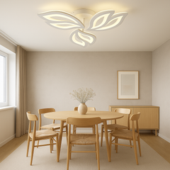 Lustra LED 19250/3WH alba, stil floral, lumina reglabila 3000–6500K cu telecomanda, potrivita intr-o zona de dining moderna si aerisita.