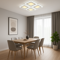 Lustra LED 19265-2+2 200W cu design dreptunghiular, folosita in zona de dining moderna pentru lumina puternica si eficienta.