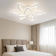 lustra LED 19302/6+3N WH 126W pentru dormitor, lumina 3000–6500K reglabila cu telecomanda, potrivita pentru camere moderne spatioase