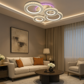 lustra LED 19373D/2+2WH+CR aprox.160W cu lumina 3000–6500K si telecomanda, ideala pentru living modern cu iluminare eficienta si confort