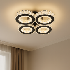 Lustra LED moderna 96W negru crom, design geometric cu telecomanda, iluminand elegant un living contemporan.