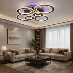 Lustra LED 19373/4+2BK+CR 240W cu telecomanda si lumina reglabila, ideala pentru livinguri moderne si luminoase.