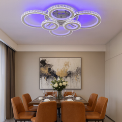 Lustra LED 19373/4+2WH+CR 240W cu lumina reglabila 3000–6500K, excelenta pentru zona de dining moderna ce necesita iluminare eleganta.
