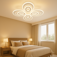 Lustra LED 19460/4+4WH+CR 80W cu lumina reglabila si telecomanda, potrivita pentru dormitoare moderne ce necesita lumina clara si atmosfera ajustabila.