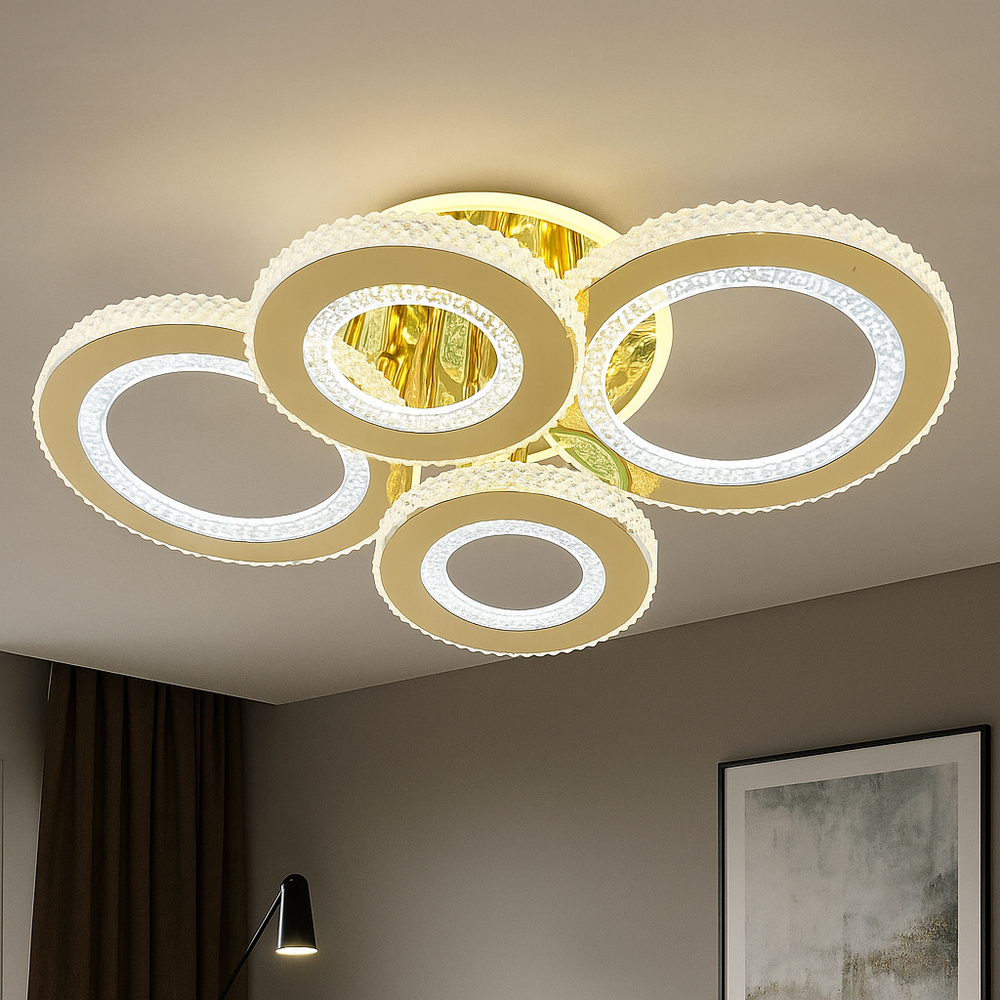 Lustra LED 26064/2+2C TIGD 148W cu telecomanda si lumina 3000–6500K, perfecta pentru livinguri moderne ce necesita iluminare reglabila si stil elegant.