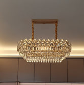 Candelabru cristale dreptunghiular auriu 800x300 mm in living modern, 8 E27, iluminare decorativa eleganta