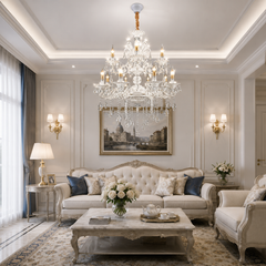 Candelabru Argintiu Cristal 2277/8+4 pe Doua Nivele E14