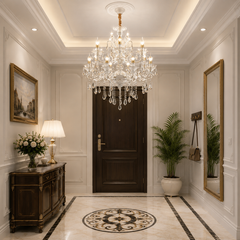 Candelabru Argintiu Cristal 2277/8+4 pe Doua Nivele E14