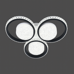 Lustra LED moderna cu trei cercuri alb negru, lumina reglabila prin telecomanda, ideala pentru zona de dining moderna si rafinata, model 26232/3+3 WH+MB.