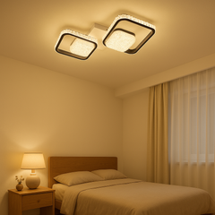 Lustra LED moderna patrata neagra, perfecta pentru dormitor modern cu atmosfera eleganta si iluminare placuta, model 26233/2+2.