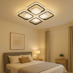 Lustra LED moderna patrate negru alb cu telecomanda 26233/4+4 WH+MB