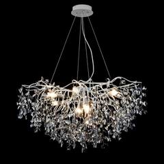 Candelabru rotund Ø600 auriu cu accente cromate in dormitor elegant, lumina calda ambientala cu becuri E14 LED, control prin intrerupator
