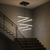 Pendul LED modern negru geometric 2819-6 BK cu lumina reglabila, ideal pentru scari interioare inalte si interioare moderne.
