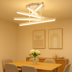 Lustra LED moderna 120W alb mat cu telecomanda si lumina ajustabila 3300K-6500K, perfecta pentru dining modern cu iluminare uniforma si decorativa