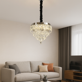 Candelabru LED rotund cu cristal in living modern, Ø300 mm, 52W, lumina reglabila 3500–6500K, cu telecomanda