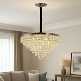 Candelabru LED rotund cu cristal in living spatios elegant, Ø500 mm, 112W, lumina reglabila 3500–6500K, cu telecomanda