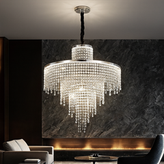 Lustra LED eleganta 104W rotunda cu lumina reglabila 3000K-6500K si telecomanda, montata in living modern pentru o atmosfera opulenta si luminoasa