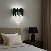 Aplica 3211/2BK neagra cu cristale si design vertical, 2 E27, ideala pentru dormitor modern cu iluminare calda eleganta.