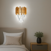 Aplica 3211/2FG negru auriu cu cristale si design vertical, 2 E27, ideala pentru dormitor modern cu iluminare calda eleganta.