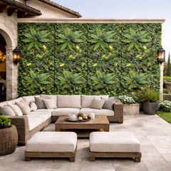panou perete vegetal artificial cu feriga si lavanda pentru terasa decor exterior perete verde
