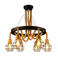 Pendul LED JD-601 E27 cu 6 surse montat in living modern, iluminat principal uniform si decorativ pentru spatiu generos