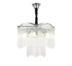 Candelabru rotund crom Ø400 mm cu 6 becuri E14, lumina uniforma pentru dormitor elegant