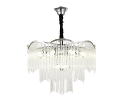 Candelabru rotund crom Ø600 mm cu 10 becuri E14, lumina calda si echilibrata pentru dormitor elegant