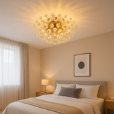 Lustra rotunda aurie Ø400 mm cu 4 becuri G9, lumina calda ambientala pentru dormitor modern compact.