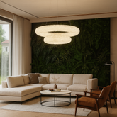 Pendul LED dublu rotund auriu Ø600+Ø400 cu telecomanda, lumina ajustabila ambientala in living modern.