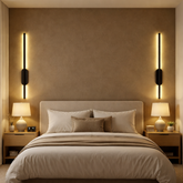Aplica LED LUBAN 600 neagra design liniar 16W folosita ca iluminare ambientala in dormitor