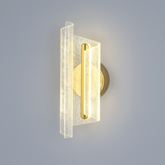 Aplica LED moderna aurie cu sticla texturata si lumina reglabila 3000–6500K, ideala pentru living contemporan si pereti decorativi, model 59336.