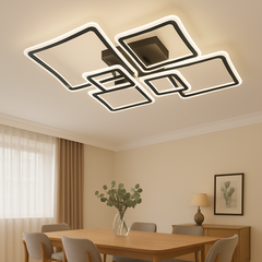 Lustra LED geometrica 168W cu 6 module si lumina reglabila 3000K-6500K cu telecomanda, perfecta pentru un dining modern cu iluminare eleganta si versatila
