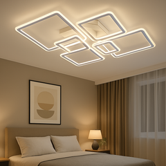 Lustra LED patrata 168W alba cu lumina ajustabila 3000K-6500K si telecomanda, ideala pentru dormitoare moderne cu iluminare uniforma si confortabila